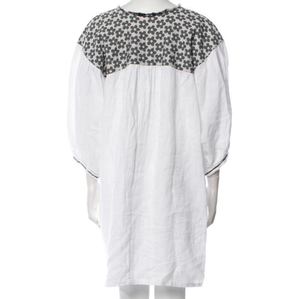 Nina Leuca White Black Hand Made Woven Cotton Linen Babydoll Dress L NWt - Picture 5 of 6
